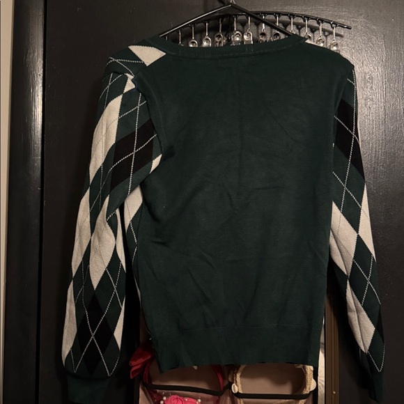 Grace Karin Green and White Argyle Cardigan - Picture 4 of 4